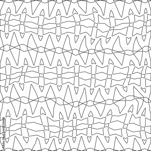 White background with black pattern. Texture with figures from lines.Line shape design.Abstract background for web page, textures, card, poster, fabric, textile. Monochrome graphic repeating design. 