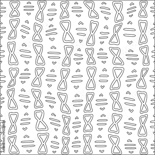 White background with black pattern. Texture with figures from lines.Line shape design.Abstract background for web page, textures, card, poster, fabric, textile. Monochrome graphic repeating design. 