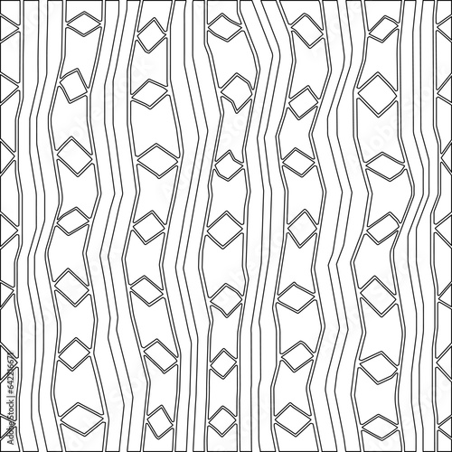 White background with black pattern. Texture with figures from lines.Line shape design.Abstract background for web page, textures, card, poster, fabric, textile. Monochrome graphic repeating design. 