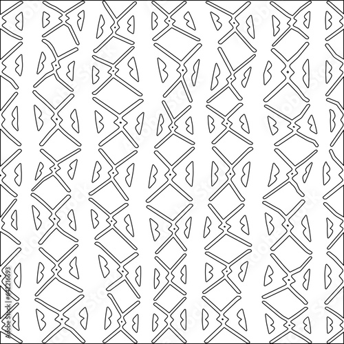 White background with black pattern. Texture with figures from lines.Line shape design.Abstract background for web page, textures, card, poster, fabric, textile. Monochrome graphic repeating design. 