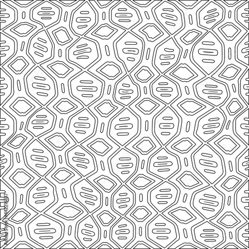 White background with black pattern. Texture with figures from lines.Line shape design.Abstract background for web page, textures, card, poster, fabric, textile. Monochrome graphic repeating design. 