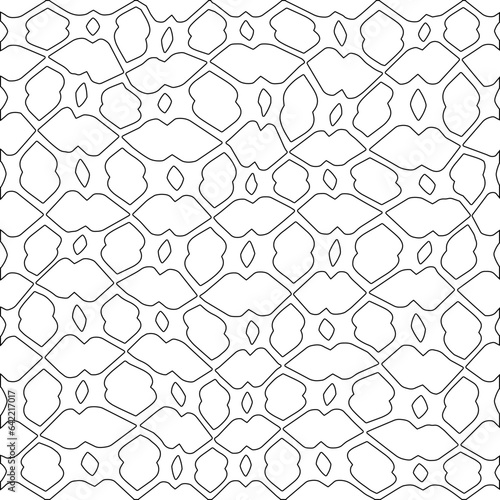 White background with black pattern. Texture with figures from lines.Line shape design.Abstract background for web page, textures, card, poster, fabric, textile. Monochrome graphic repeating design. 
