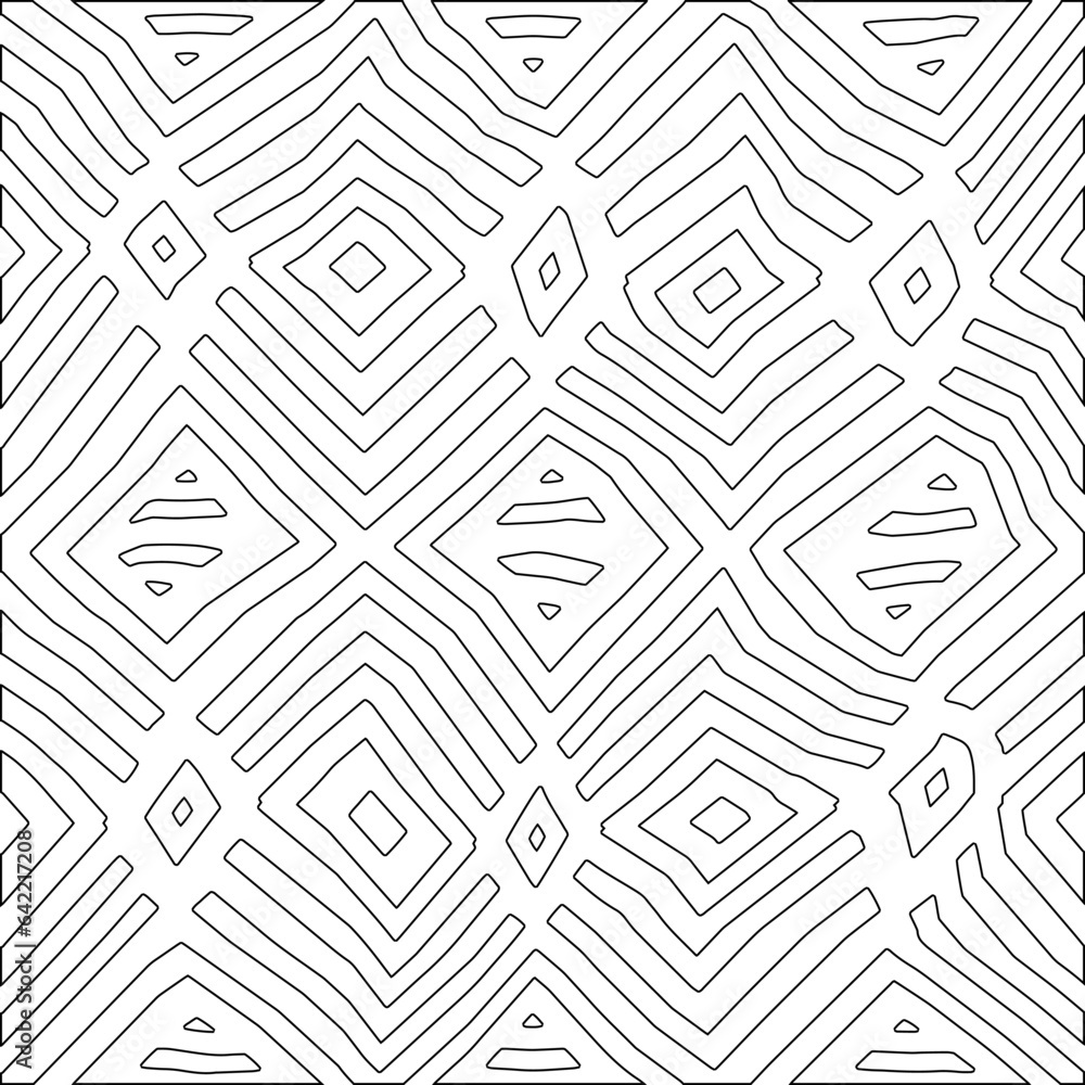 White background with black pattern. Texture with figures from lines.Line shape design.Abstract background for web page, textures, card, poster, fabric, textile. Monochrome graphic repeating design. 