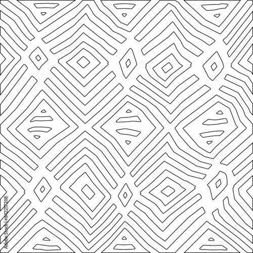 White background with black pattern. Texture with figures from lines.Line shape design.Abstract background for web page, textures, card, poster, fabric, textile. Monochrome graphic repeating design. 