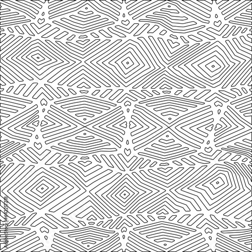 White background with black pattern. Texture with figures from lines.Line shape design.Abstract background for web page, textures, card, poster, fabric, textile. Monochrome graphic repeating design. 