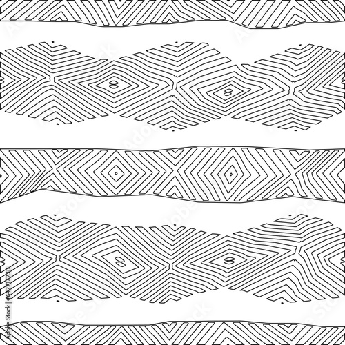 White background with black pattern. Texture with figures from lines.Line shape design.Abstract background for web page, textures, card, poster, fabric, textile. Monochrome graphic repeating design. 