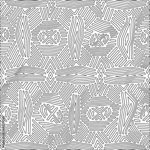 White background with black pattern. Texture with figures from lines.Line shape design.Abstract background for web page, textures, card, poster, fabric, textile. Monochrome graphic repeating design. 