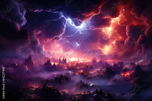 Astral Symphony: The Harmonious Dance of Stars and Purple Lightning Across the Night Sky