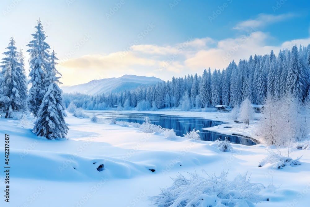 Beautiful Winter landscape at Christmas Time - stock concepts - obrazy, fototapety, plakaty 