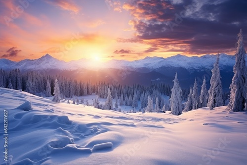 Beautiful Winter landscape in a the mountains at sunset - stock concepts