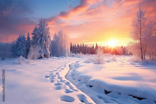 Beautiful Winter landscape at sunset - stock concepts