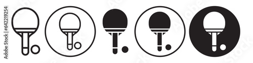 Table tennis Icon. Ping pong symbol. Vector set of sport activity outdoor game play with ball and racquet Handle. Flat outline of badminton paddle