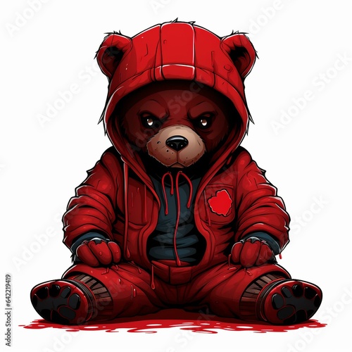 Bilde på lerret cartoon anime evil vicious gang banger red teddy bear