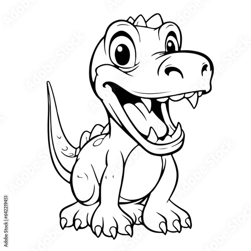 Cute cartoon dragon or dinosaur. Black and white vector illustration for coloring book 