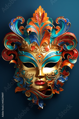 Ornate carnival mask on solid background