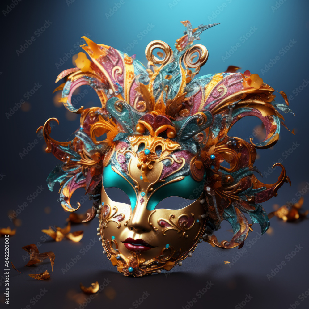 Ornate carnival mask on solid background