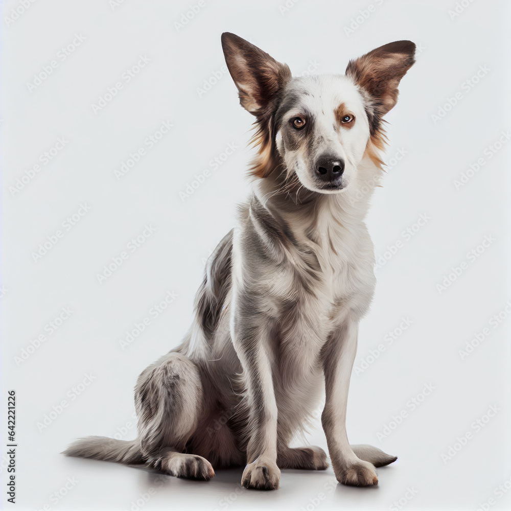 Portrait of a faithful companion captured in a minimalist studio setting against a white background. Its peaceful expression and calm demeanor will bring serenity to any design. AI Generative.