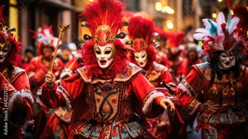 Festive processions wind through streets, masks and costumes invoking laughter, sharing cherished memories through joyful dances and melodies photo