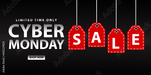 
Cyber ​​Monday sale website display with red hang tag vector promotion