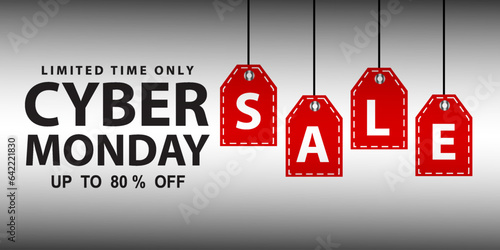 
Cyber ​​Monday sale website display with red hang tag vector promotion