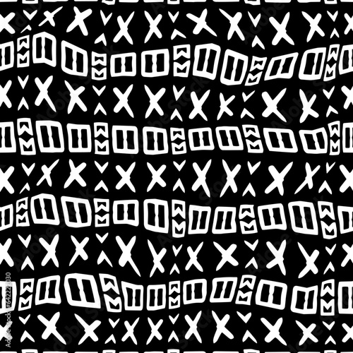 White background with black pattern.Repeat Pattern for fashion, textile design,  on wall paper, wrapping paper, fabrics and home decor. Seamless pattern in grunge style.
