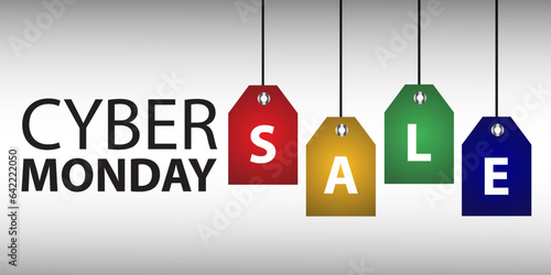 Cyber ​​​​Monday sale website display with colorful hang tag vector promotion