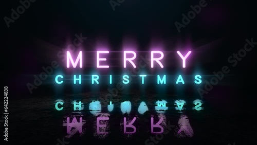 Merry Christmas with neon lights on street in city, motion abstract disco, club, retro and holidays winter style background photo