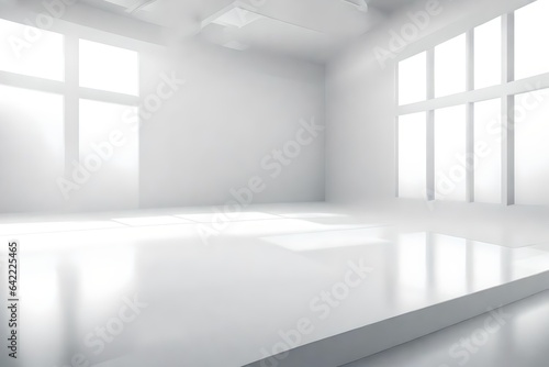 White studio background that is abstract for product presentations. a vacant room with window shadows. Display the item against a hazy background. 