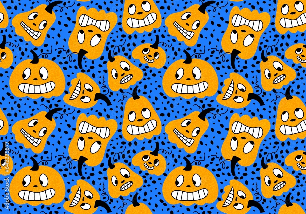 Cartoon retro seamless Halloween pumpkins pattern for kids clothes print and wrapping paper and fashion textile Cartoon retro seamless Halloween pumpkins pattern for kids clothes print and wrapping paper and fashion textile
