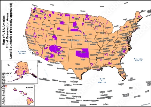 USA America Tribal Reservation Areas Land Boundaries Map Federally Approved photo