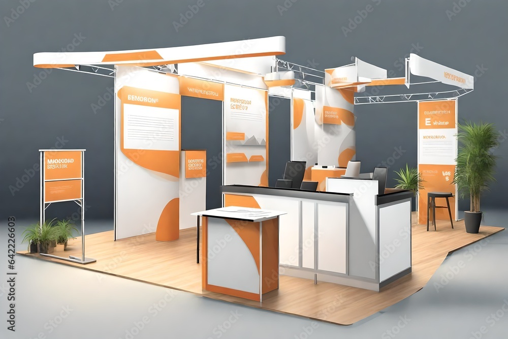 Mockup of an exhibition display booth from the side. Promotional items for an event or fair. Illustration in vector form