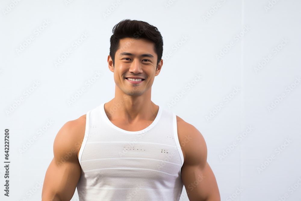 Portrait of strong athletic man fitness model showing muscle, bicep, six pack abs isolated on white background. Generative AI... Portrait of strong athletic man fitness model showing muscle, bicep, six pack abs isolated on white background. Generative AI...