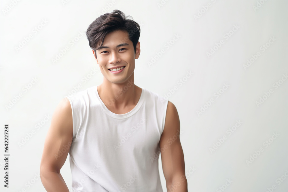 Portrait of strong athletic man fitness model showing muscle, bicep, six pack abs isolated on white background. Generative AI... Portrait of strong athletic man fitness model showing muscle, bicep, six pack abs isolated on white background. Generative AI...