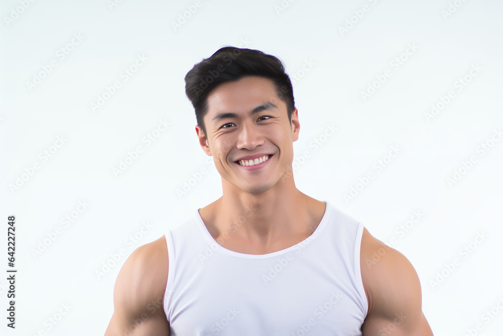 Portrait of strong athletic man fitness model showing muscle, bicep, six pack abs isolated on white background. Generative AI... Portrait of strong athletic man fitness model showing muscle, bicep, six pack abs isolated on white background. Generative AI...