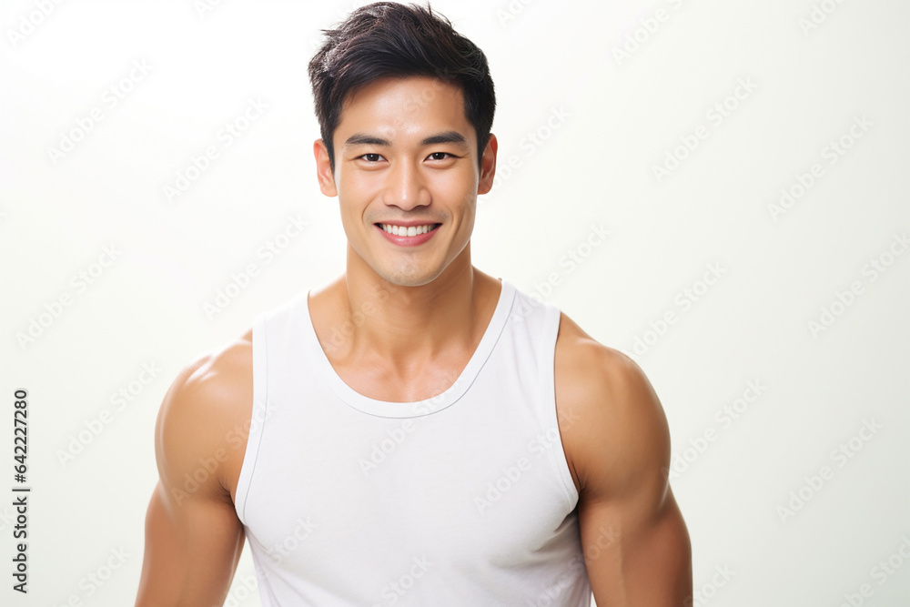 Portrait of strong athletic man fitness model showing muscle, bicep, six pack abs isolated on white background. Generative AI... Portrait of strong athletic man fitness model showing muscle, bicep, six pack abs isolated on white background. Generative AI...