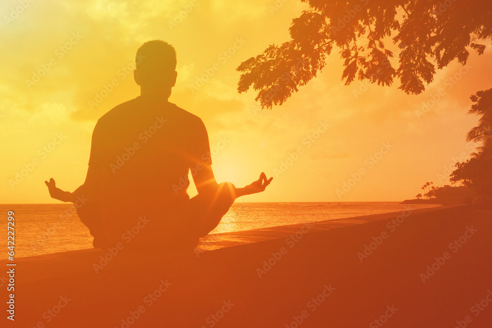 Person meditating in a tranquil nature setting 