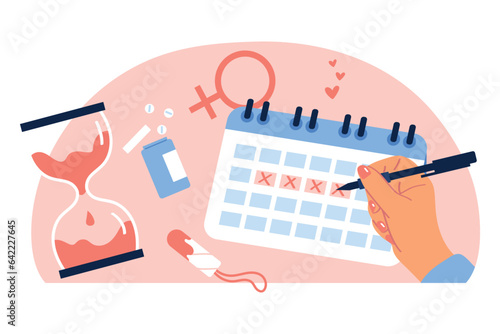Menstrual cycle illustration. Female period calendar. Flat Vector illustration.