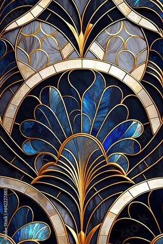 Art Deco Opulence: A Stunning Sapphire and Opal Patterned Marble Design