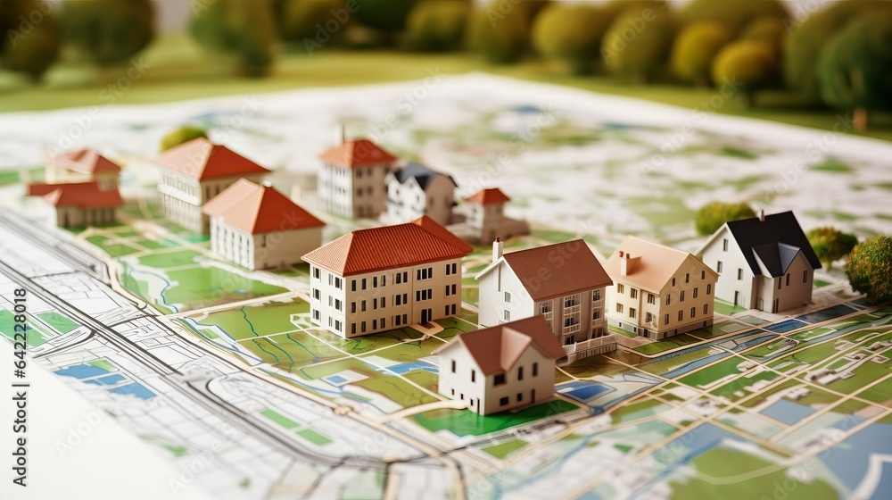 A detailed model of a city with miniature houses on a map Stock Photo ...