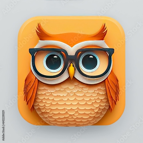 Orange Geek Owl Illustration on White Background: A Playful App Icon Design in Vibrant Colors photo