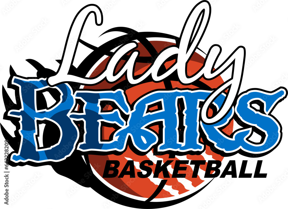 lady bears basketball team design with claw and ball for school, college or league sports