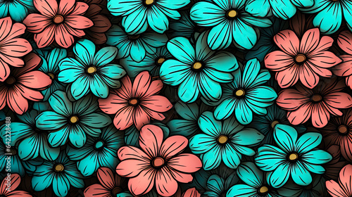 Colorful floral art collage with modern exotic and retro-style colors and shapes. For wall art, covers, interior decoration, and backgrounds.