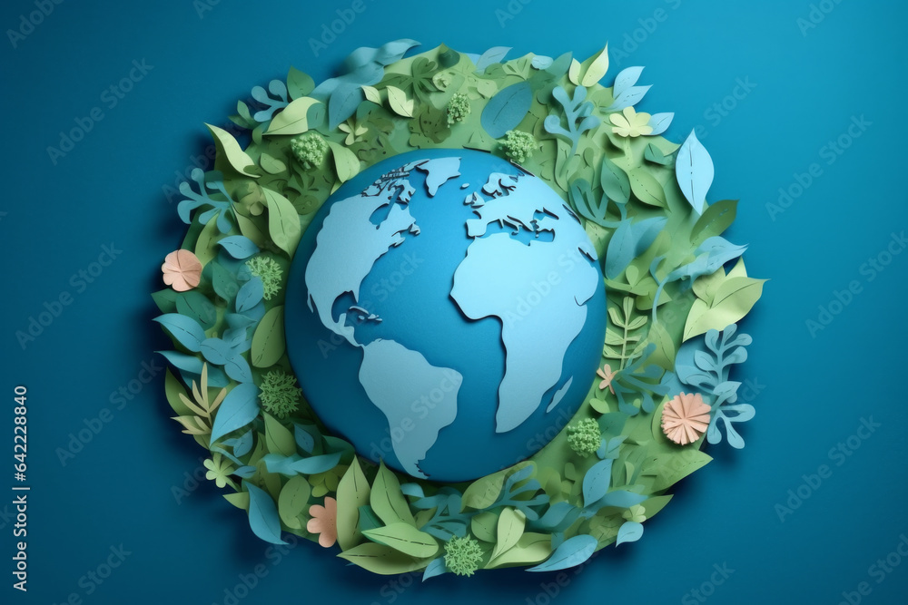 planet Earth with green leaves wrapped around it, symbolizing nature, ecology, and care for the environment, sustainable development planet Earth with green leaves wrapped around it, symbolizing nature, ecology, and care for the environment, sustainable development