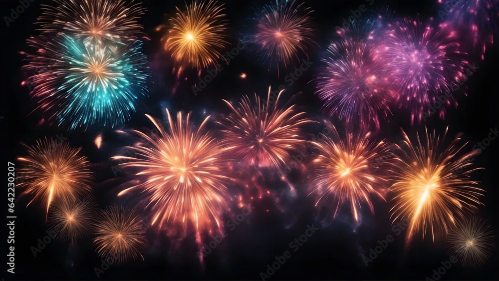 Fireworks at Night. Colorful firework background. New Year celebration, Abstract holiday background