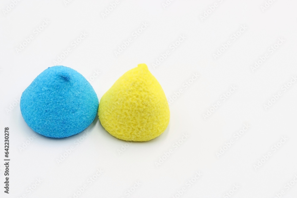 Two sugar jelly beans with the colors of the flag of Ukraine Two sugar jelly beans with the colors of the flag of Ukraine