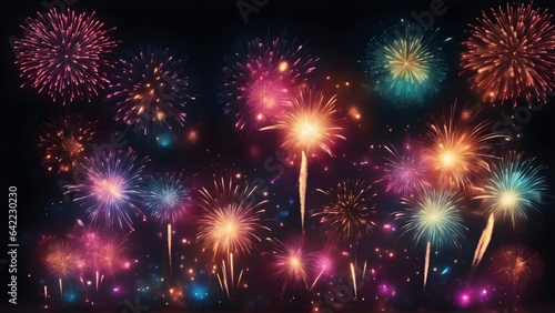 Fireworks at Night. Colorful firework background. New Year celebration  Abstract holiday background