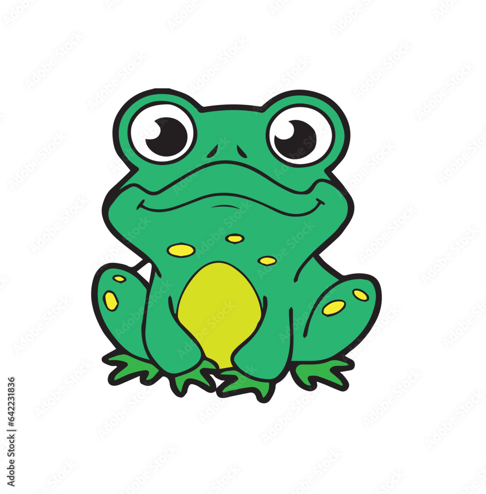 Little funny frog is sitting. Isolated on white background. In cartoon style. Vector illustration. Little funny frog is sitting. Isolated on white background. In cartoon style. Vector illustration.