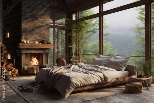 Rustic interior design of modern bedroom 3d rendering generative ai