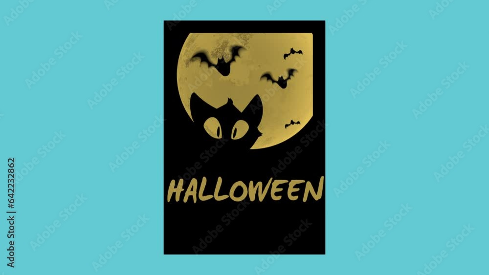 Halloween with cat and flying bats in night, motion holidays, horror and Halloween style background Halloween with cat and flying bats in night, motion holidays, horror and Halloween style background