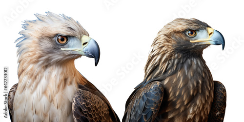 Chilean blue eagle 17 years old in closeup against transparent background